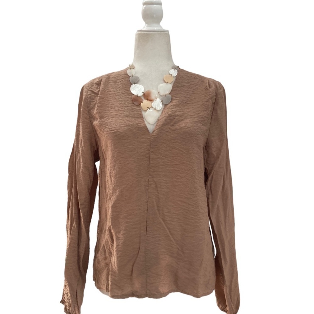 Self Contrast Crinkle Women's Blouse V Neck Anthropologie Top